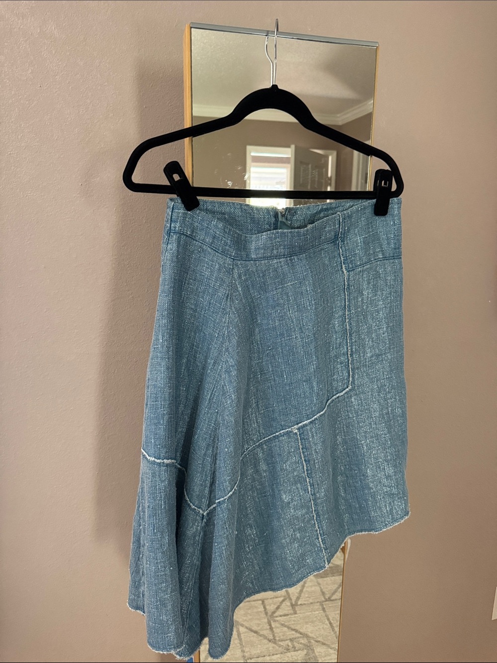 Pilcro Light Blue Asymmetrical Linen-Blend Skirt